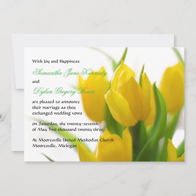 Yellow Tulip - Wedding Announcement (Front)