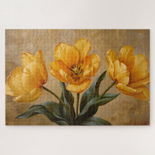 Yellow Tulips Botanical Oil Painting Jigsaw Puzzle