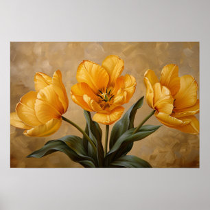 Yellow Tulips Botanical Oil Painting Poster