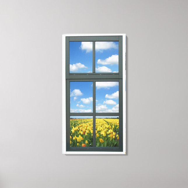 Yellow Tulips Faux Window View Canvas Print (Front)