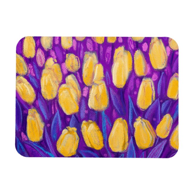 Yellow Tulips Field Spring Flowers Floral Painting Magnet (Horizontal)