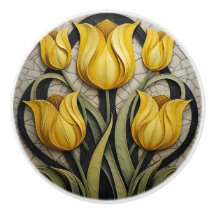 Yellow Tulips Floral Art Nouveau Inspired Nature Ceramic Knob
