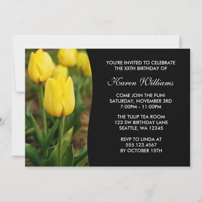 Yellow Tulips Floral Birthday Party Invitation (Front)