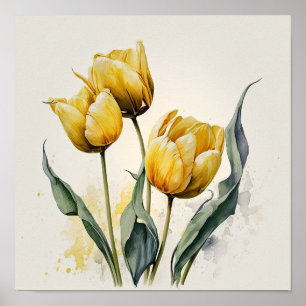 Yellow Tulips Flower Art Print Poster