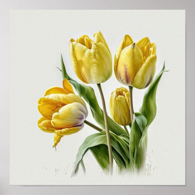 Yellow Tulips Flower Art Print Poster (Front)
