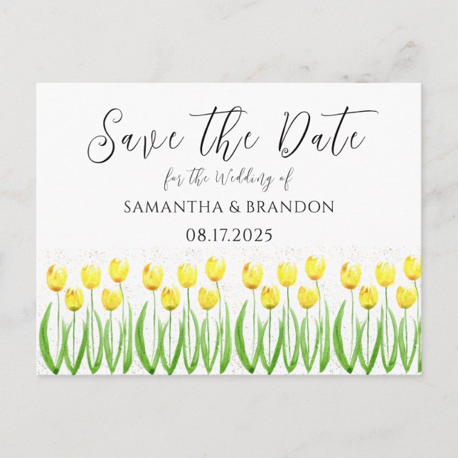 Yellow Tulips flowers Watercolor Floral Rustic Postcard (Front)