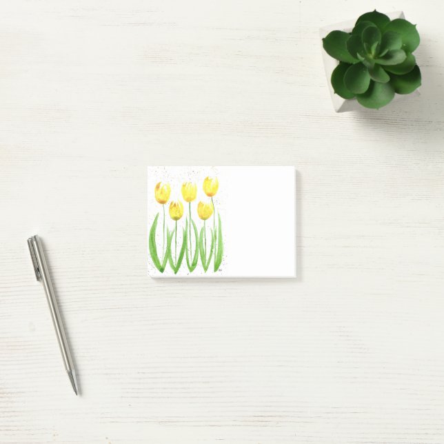 Yellow tulips flowers watercolor nature Spring Post-it Notes (Office)