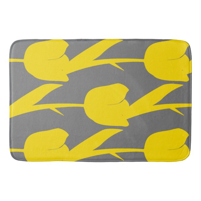 Yellow Tulips Gold Floral Flowers Patterns Grey  Bath Mat (Front)