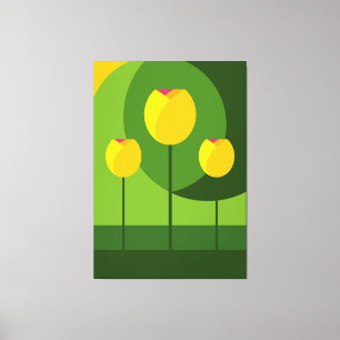 Yellow Tulips Green Background   Floral Canvas Print