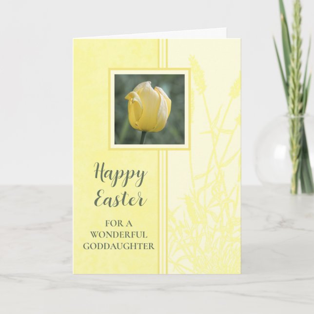 Yellow Tulips Happy Easter Goddaughter Holiday Card (Front)