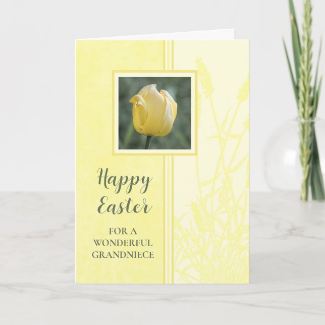 Yellow Tulips Happy Easter Grandniece Holiday Card (Front)