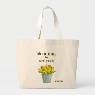 YELLOW TULIPS IN PAIL FLORAL NATURAL COTTON BEACH LARGE TOTE BAG