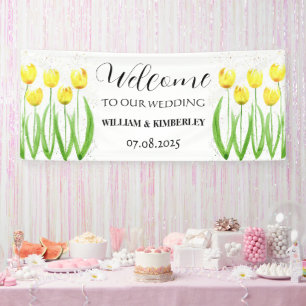 Yellow Tulips Spring Floral Rustic Elegant Wedding Banner