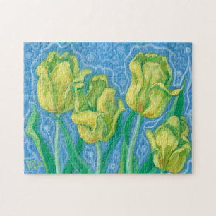 Yellow Tulips, Spring Flowers Floral Art Painting Jigsaw Puzzle