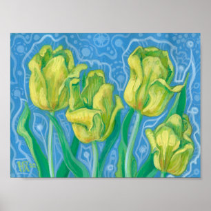 Yellow Tulips, Spring Flowers Floral Art Painting Poster