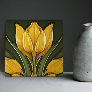 Yellow Tulips Symmetric Wall Decor Art Nouveau Cer Tile