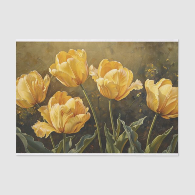 Yellow Tulips Vintage Oil Painting Decoupage Tissue Paper (Front)