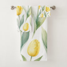 Yellow Tulips Watercolor Floral Painting Botanical