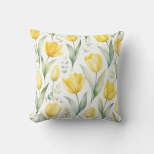Yellow Tulips Watercolor Floral Painting Botanical Cushion