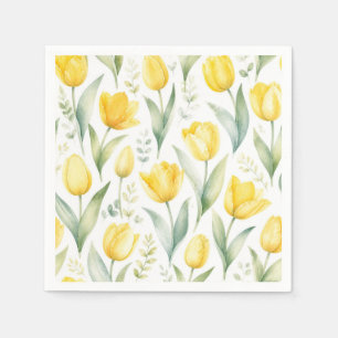 Yellow Tulips Watercolor Floral Painting Botanical Napkin