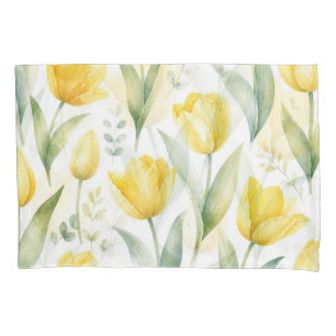 Yellow Tulips Watercolor Floral Painting Botanical Pillowcase