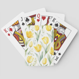 Yellow Tulips Watercolor Floral Painting Botanical Playing Cards