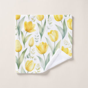 Yellow Tulips Watercolor Floral Painting Botanical Wash Cloth