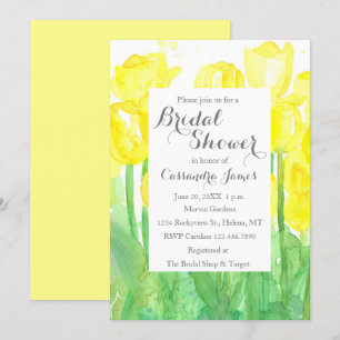 Yellow Tulips Watercolor Flowers Bridal Shower Invitation