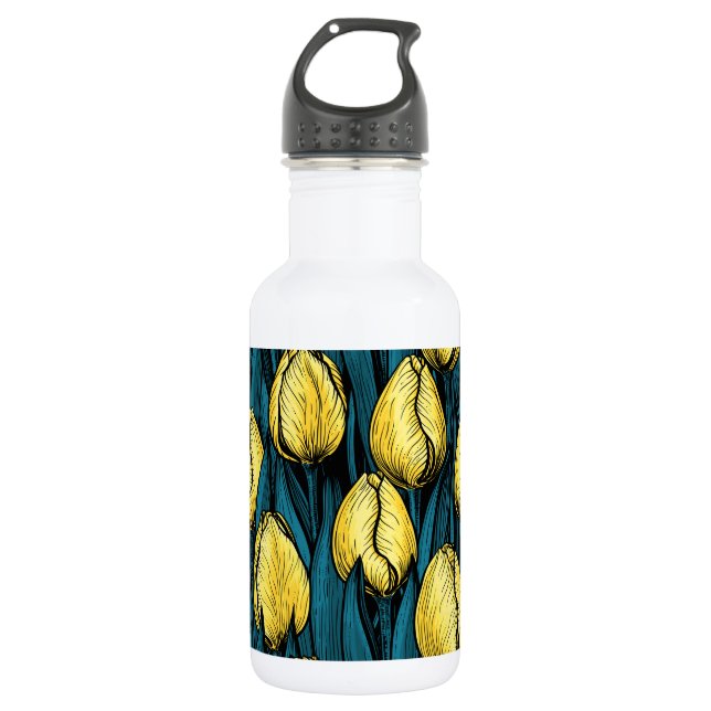 Yellow tulips with blue leaves 532 ml water bottle (Front)