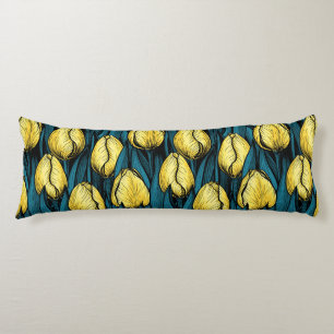 Yellow tulips with blue leaves body cushion