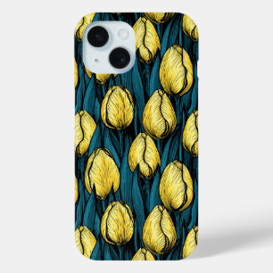 Yellow tulips with blue leaves iPhone 15 case