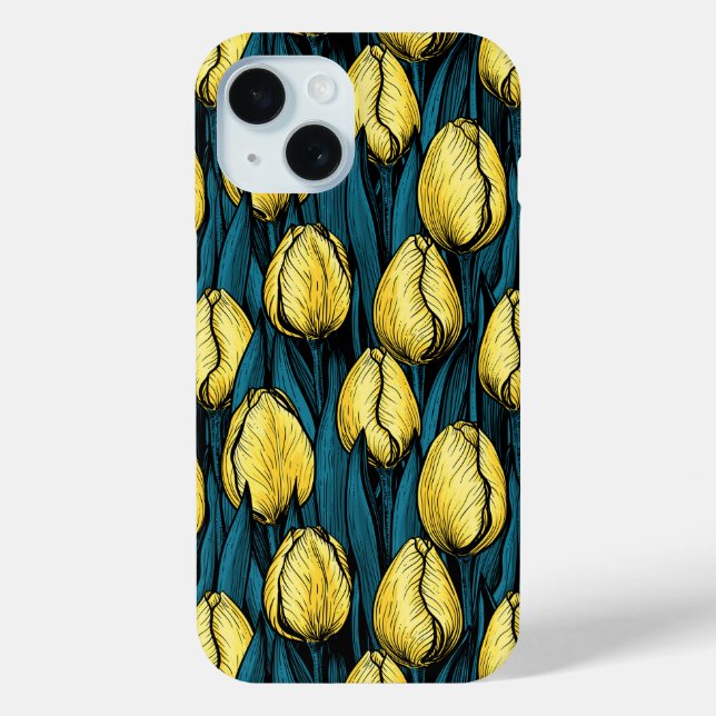 Yellow tulips with blue leaves Case-Mate iPhone case (Back)