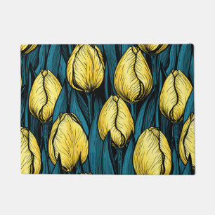 Yellow tulips with blue leaves doormat