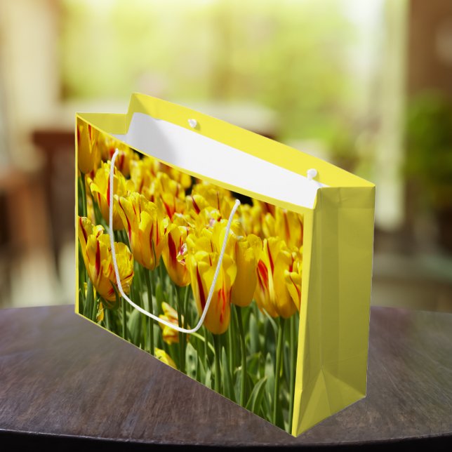 Yellow Tulips with Red Stripes Floral Large Gift Bag (In Situ)