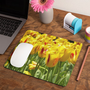 Yellow Tulips with Red Stripes Floral Mouse Mat