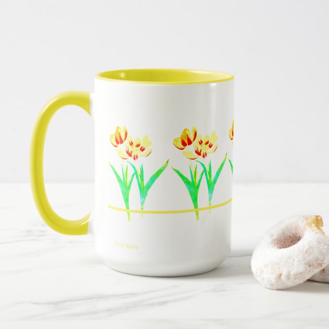 Yellow Tulips With Text Large Mug (With Donut)