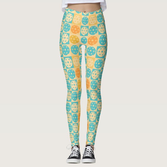 Yellow Turquoise Beach Inspired Pickleball   Leggings (Front)