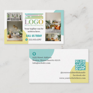 Yellow Turquoise Circles Logo Photos Business Card