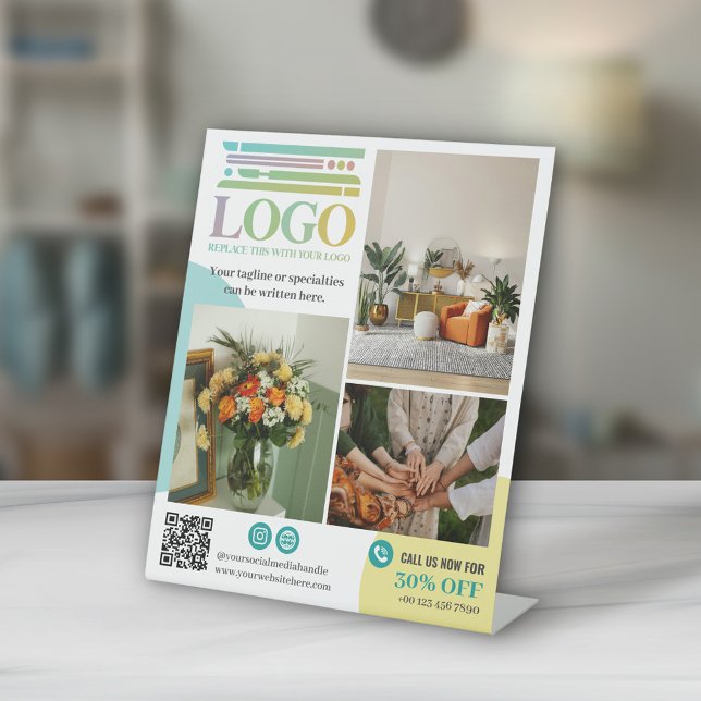 Yellow Turquoise Circles Logo Photos Promotional Pedestal Sign (Creator Uploaded)