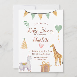 Yellow Turquoise Cute Watercolor Baby Shower Invitation