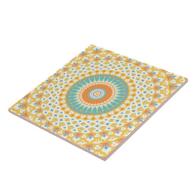 Yellow Turquoise Mandala Tile (Side)