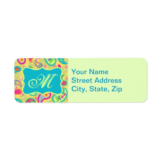 Yellow Turquoise Modern Pasley Pattern Monogram (Front)