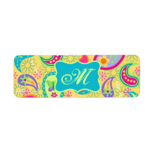 Yellow Turquoise Modern Pasley Pattern Monogram
