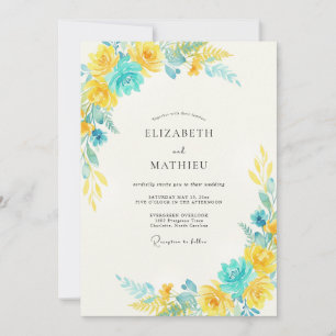 Yellow Turquoise Petal Wedding Invitation