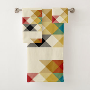 yellow turquoise red black and white geometric bath towel set