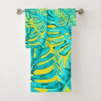 Yellow & Turquoise Tropical Palm Leaves Island 