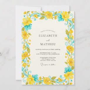 Yellow Turquoise Vine Wedding Invitation