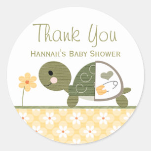 Yellow Turtle in Diapers Baby Shower Thank You Classic Round Sticker