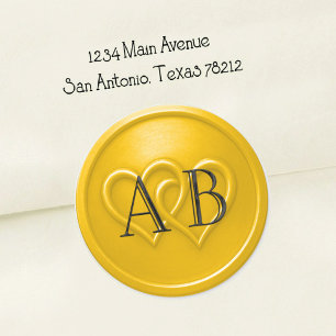 Yellow Two Hearts Intertwined Wedding Black  Classic Round Sticker