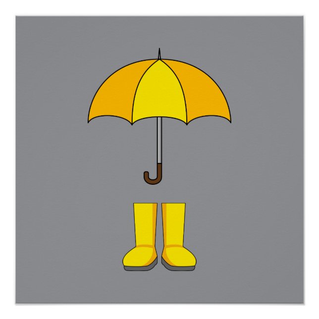 Yellow Umbrella and Boots for Rainy & Snowy Days Poster (Front)